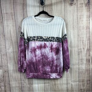 Vine & Love Textured Knit Leopard Tie Dye Shirt